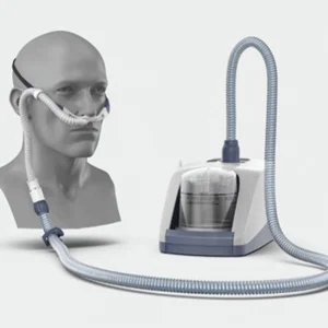 L’appareil myAirvo 2 est un humidificateur avec une source de débit intégrée qui délivre des hauts débits de mélanges d’air et d’oxygène aux patients qui respirent spontanément